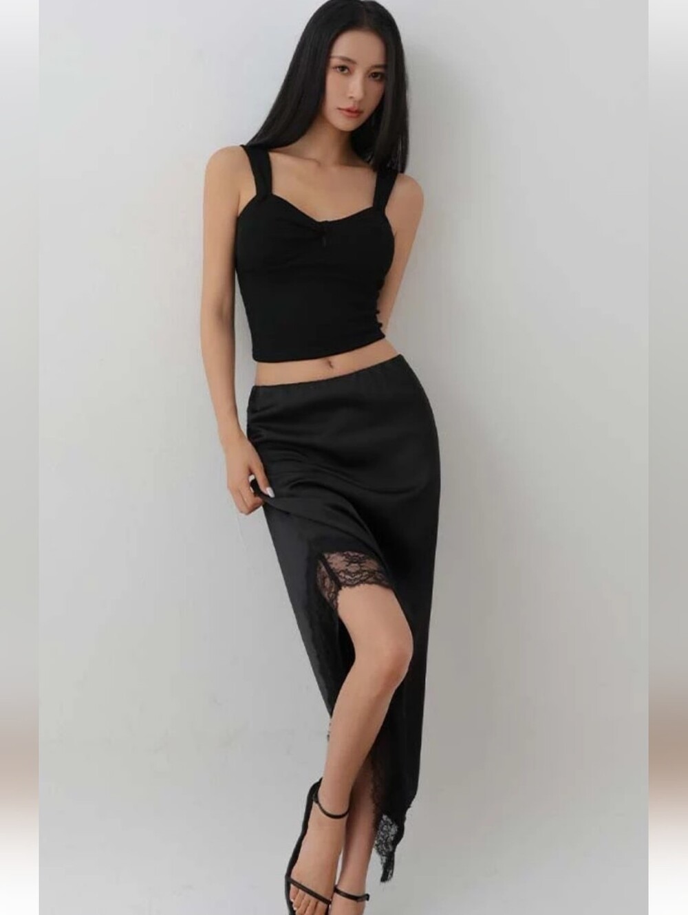 Hemlut Lang Black Asymmetric Cutout Maxi Skirt Modal Cotton Stretch